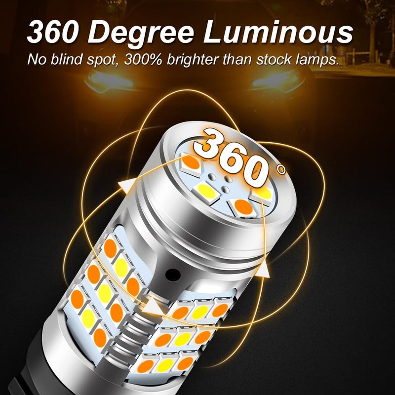 OPP ULITE 7443 Led Bulbs Built In Resistor Error Free Canbus, Amber Turn Signal Light White Side Light, 7444NA T20 7441 7505 W21W 12V 360 Luminous 42 Led 2PC Pack Switchback Led Bulb, White Amber - Image 4
